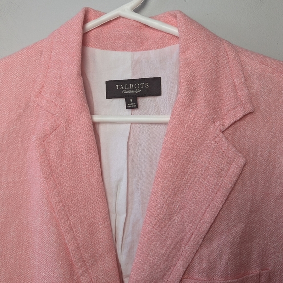 TALBOTS Women Blazer mix of Linen Cotton Pink salmon color size 8 - Picture 2 of 9